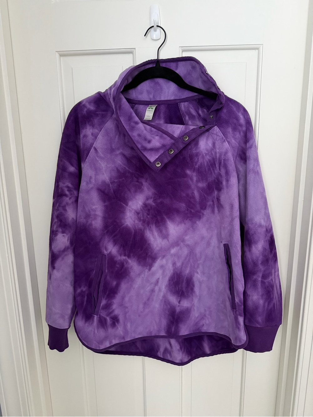 Green Tea Purple Tie-Dye Pullover Snap-Neck Hoodie